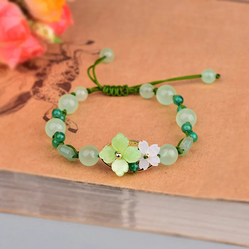 Beading - Groene Jade Bloem Armband Amulet Amuletten
