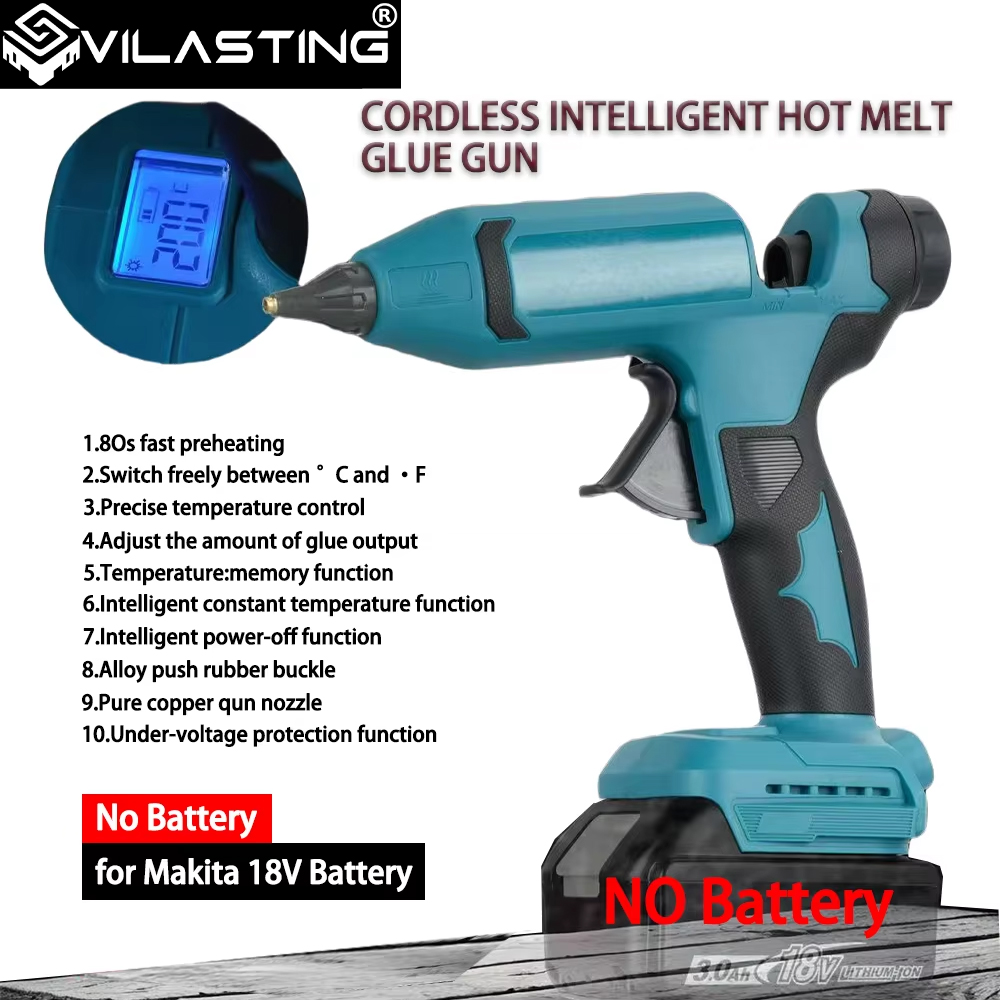 Hot Melt Glue Gun Cordless - VILASTING Elektrisch smeltlijmpistool Draadloos LED-display Verstelbare