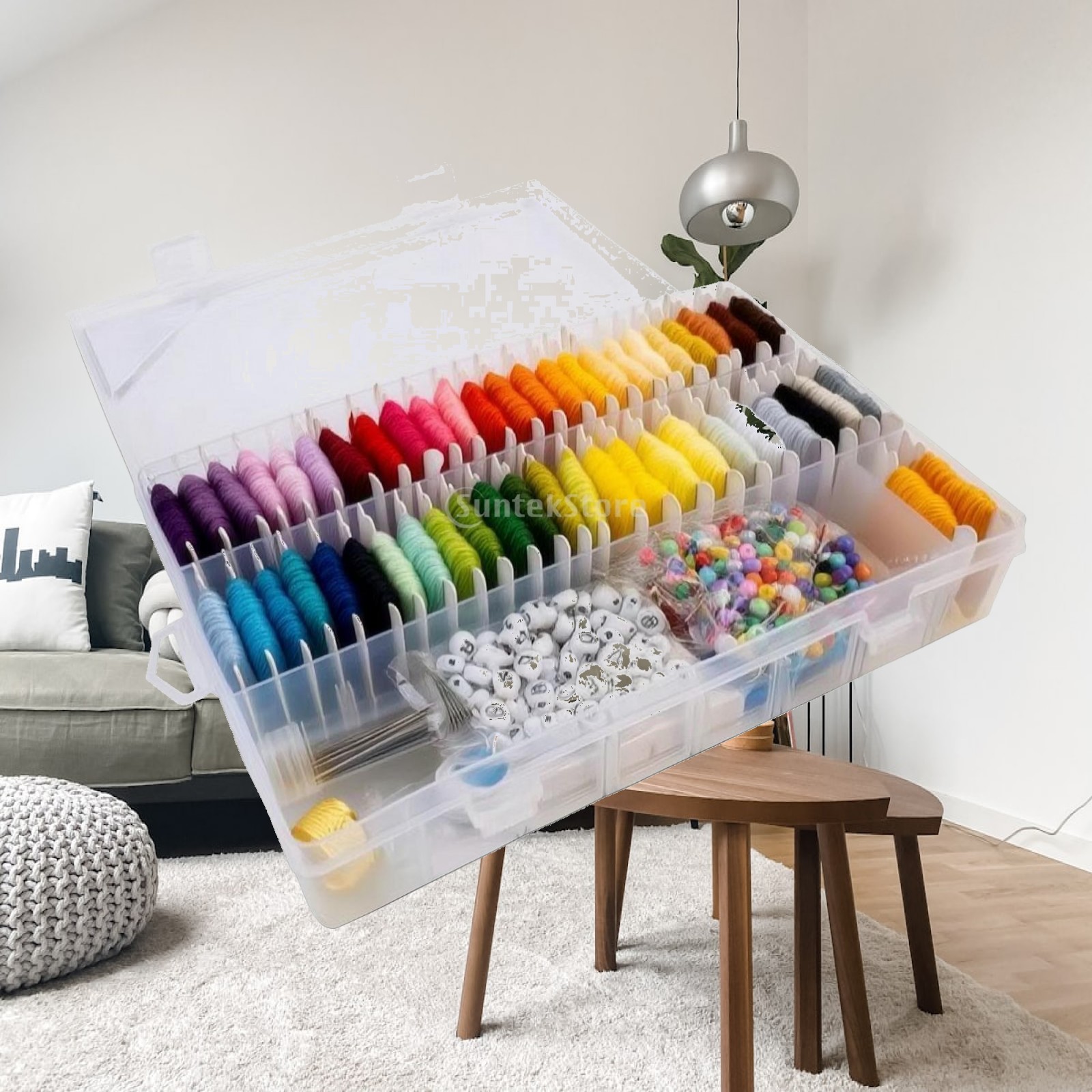 Embroidery - Borduurzijden-set met organizer, transparante organizer voor