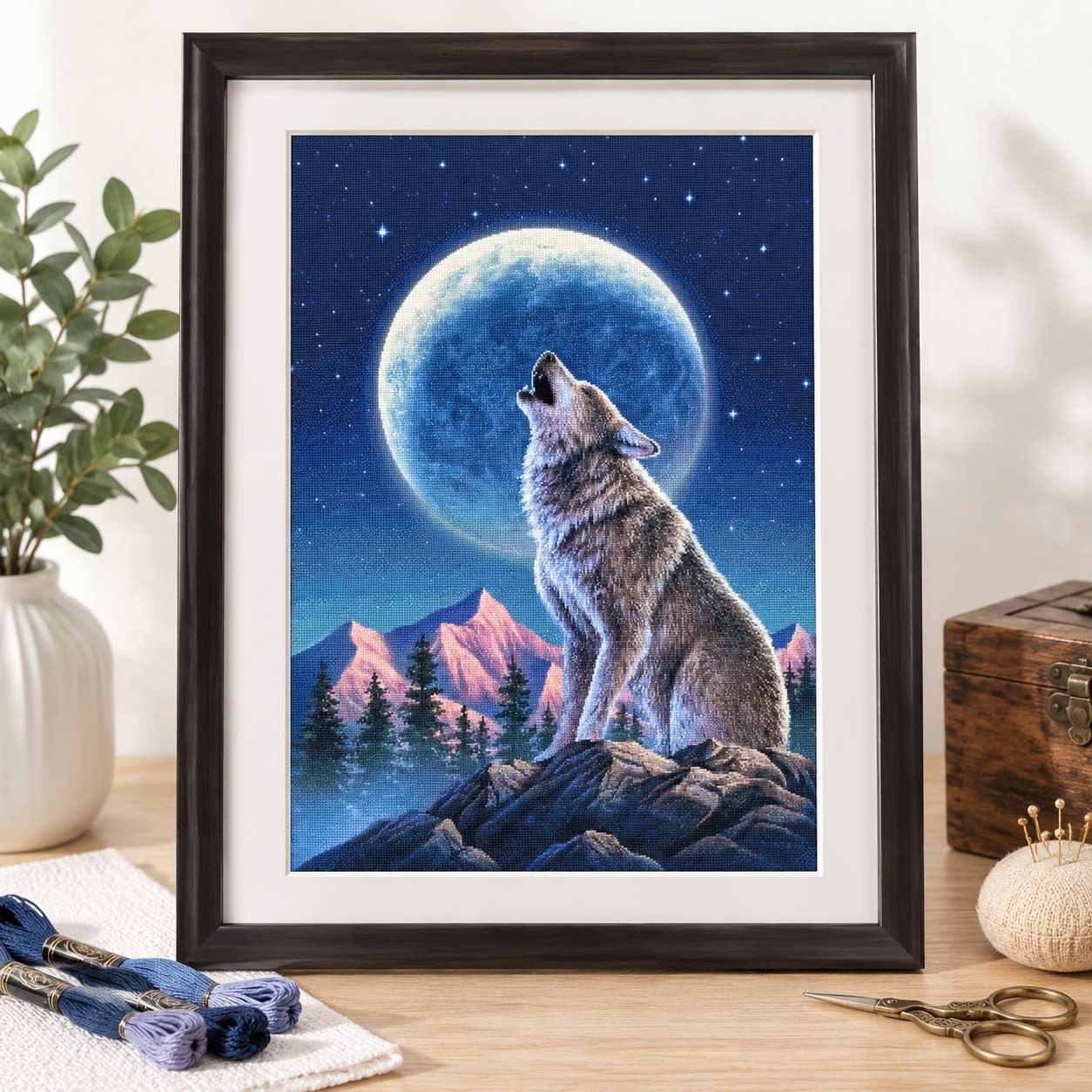 [ZZ9252-Lone Wolf Under the Mo - Cross Stitch Stamped Kits Beginners recensie en prijs