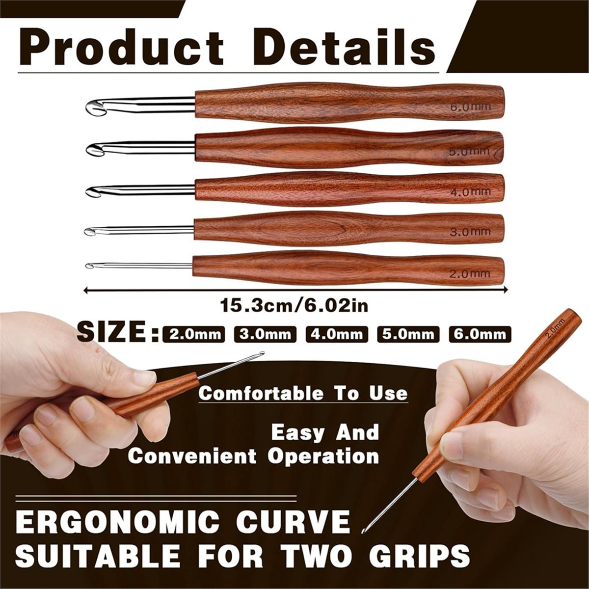 NOCM 5 stuks haaknaald, 5 mate - Wooden Crochet Hooks Ergonomic Handle recensie en prijs